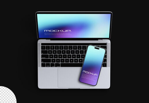 Mockup of Phone and Laptop Screen Responsive Top View Layout