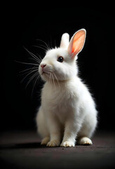 Obraz premium white rabbit on black background