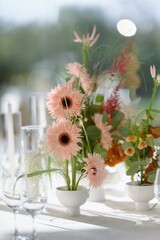 Elegant Floral Arrangement with Pink Gerbera Daisies for Table Decor