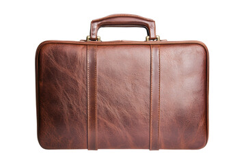 Vintage brown leather briefcase with brass locks on handle, cut out