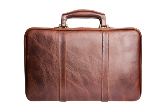 Vintage brown leather briefcase with brass locks on handle, cut out