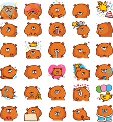 Cute bear and duck cartoon characters in 30 action vector set.