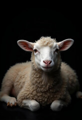 Fototapeta premium sheep and lamb on black background