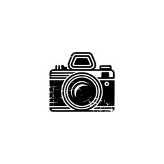 Vintage Camera Icon: Grunge Style Photography Logo, Isolated