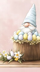 Obraz premium A whimsical of a vintage inspired Easter gnome standing in a rustic wooden setting