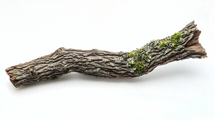 Weathered tree branch with moss and lichen provides natural and rustic textures for design