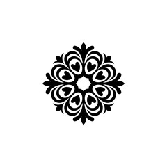 Black Floral Mandala on White, Minimalist Design
