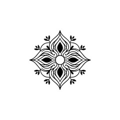Minimalist Black Floral Mandala Design on White Background