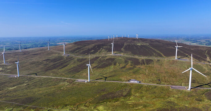 Aerial View of the Wind Turbines at Gruig Wind Farm on Slieveanorra Mountain Co Antrim Northern Ireland 20-09-24