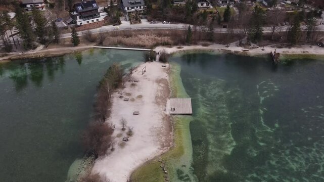 Beautiful aerial view Lake Jasna Slovenia near Alpes