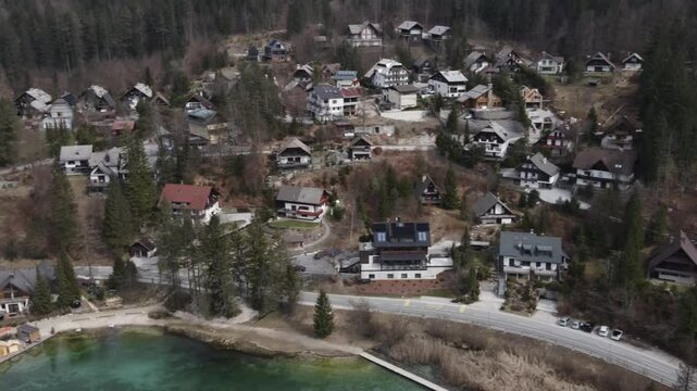 Beautiful aerial view Lake Jasna Slovenia near Alpes