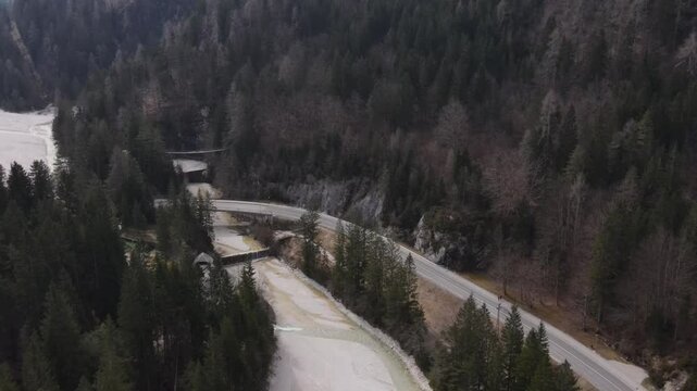 Beautiful aerial view Lake Jasna Slovenia near Alpes