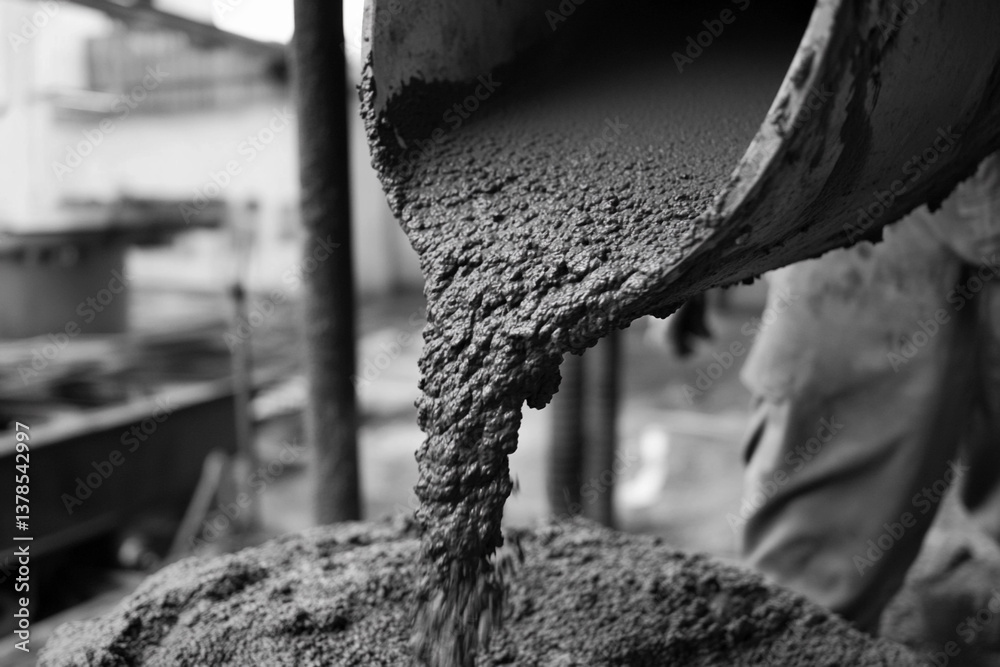 Poster close-up view of cement pouring on a construction site generative ai