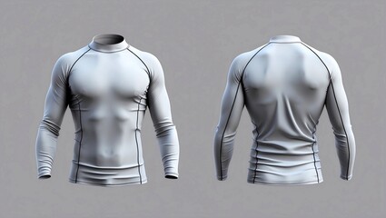 Blank white rash guard mockup front and back view