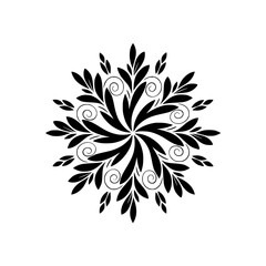 Elegant Black Floral Mandala on Gray Backdrop, Vector Illustration