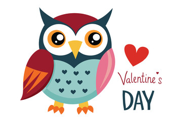 Naklejka premium Colorful Owl Design with Heart Accent on White Background, Flat Style
