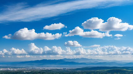 Fototapeta premium Panoramic view of clear blue sky and clouds, clouds with background.
