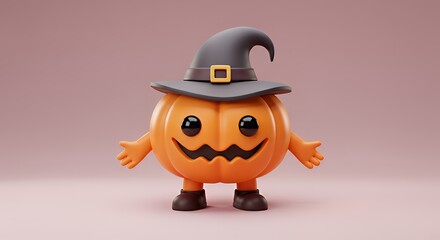 Cute Halloween Pumpkin Character Wearing Witch Hat Holiday Decoration