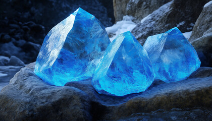 Obraz premium AI generator image of Brilliant and dazzling - Blue ice, the ice blocks by the lake emit blue light, shining like gemstones and crystal clear. Natural scenery, photography, epic details, ultra-high re