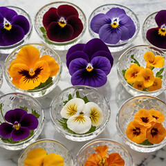 Edible Flowers in Crystal Glass Bowls