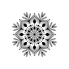 Elegant Black and White Floral Mandala Design on Gray Background
