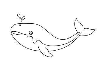 Cartoon Whale Illustration Line Drawing, Ocean Mammal, Cute, Simple
