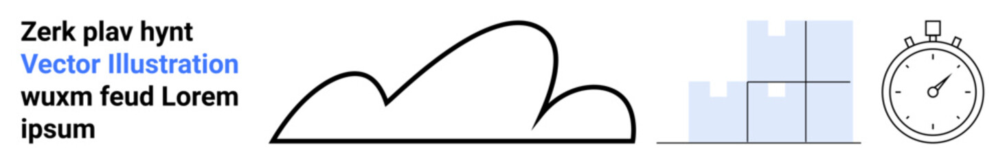 Minimalist cloud line, storage boxes, and stopwatch suggest organization, logistics, efficiency, and time-saving. Ideal for shipping, inventory, scheduling cloud storage e-commerce time