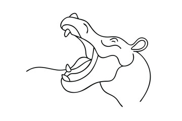Yawning Hippopotamus Line Art Simple, Elegant, African Wildlife