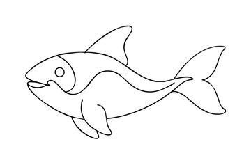 Cartoon Line Drawing of a Simple Happy Fish