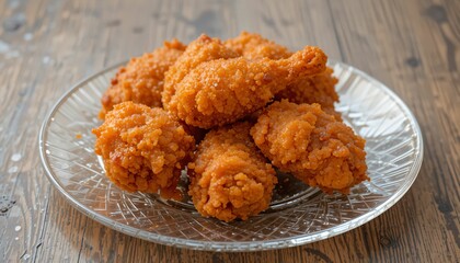 A delicious platter of crispy chicken drumsticks, ideal for food marketing or restaurant promotions.