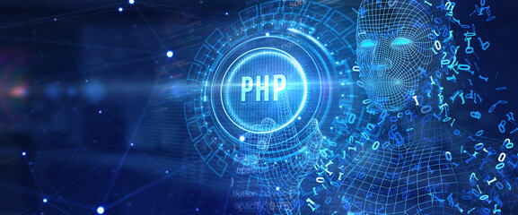 Business, Technology, Internet and network concept. PHP abbreviation. Modern technology concept. 3d illustration