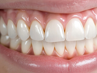 Close up of healthy white teeth and clean enamel, smiling mouth