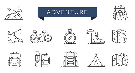 Fototapeta premium Adventure icons: plan your next trip!