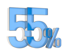 fifty five percent on white background. Isolated 3D illustration