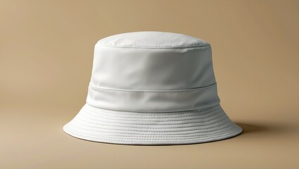 Stylish white bucket hat mockup on beige background
