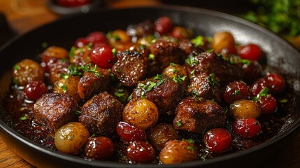 A rich and savory meat sauce infused with simmering currants and tangy flavors that excite the palate
