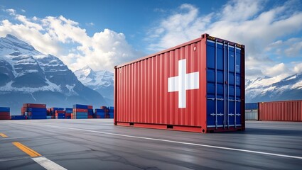 Fototapeta premium Swiss cargo container symbolizing global trade strength