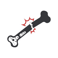 Isolated illustration of a broken bone icon, symbolizing injury with a jagged crack through the bone