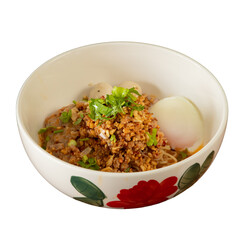 Delicious noodles with toppings home kitchen food photography in a cozy setting