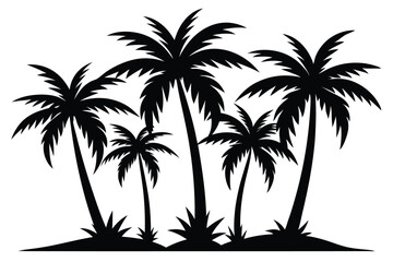 Fototapeta premium Palm Trees Silhouette On White Background Island Landscape Scenery