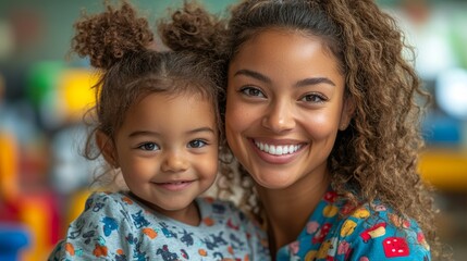Experienced Childcare Professional Nurturing a Happy Child in a Supportive Workplace Environment