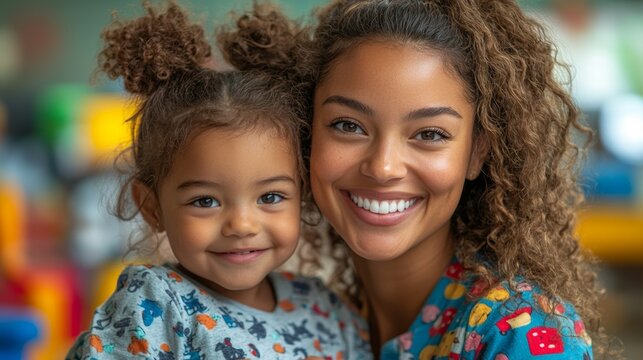 Experienced Childcare Professional Nurturing a Happy Child in a Supportive Workplace Environment