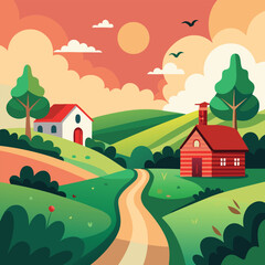 A Majestic Sunset Casting a Golden Glow Over the Serene Mountain Landscape with a Calm River Flowing Below