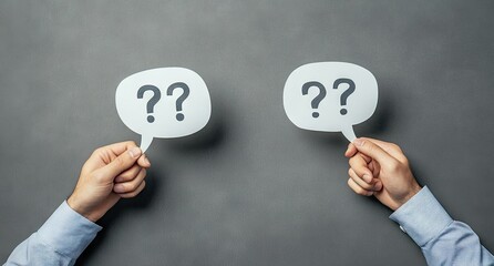 Two hands holding question mark speech bubbles (2)