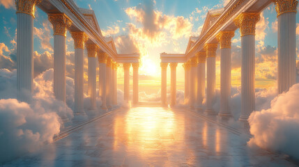 Stock photo description: A stunning artistic representation of Mount Olympus, the divine abode of gods in Greek mythology, symbolizing power, beauty, and the mythical world of ancient Greek deities