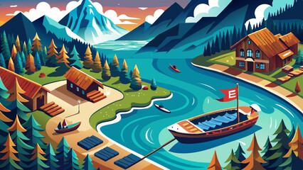 Overhead view of boat on Eibsee Lake