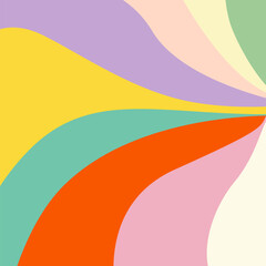 Groovy Background Retro 70s Style. Cute Abstract Vintage Texture Wallpaper. Hippie Wavy Vector Background. Colorful Fun Stripes in Retro 1970s Trendy Banner Design. Psychedelic Graphic Print 1960s.