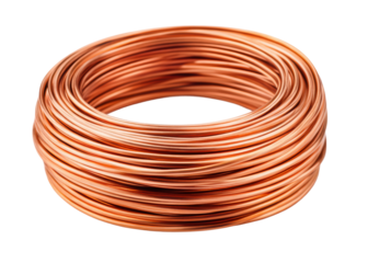 Coiled copper wire on white background: shiny circular bundle for electrical and crafting use, cut out