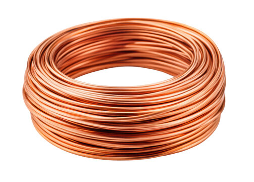 Coiled copper wire on white background: shiny circular bundle for electrical and crafting use, cut out