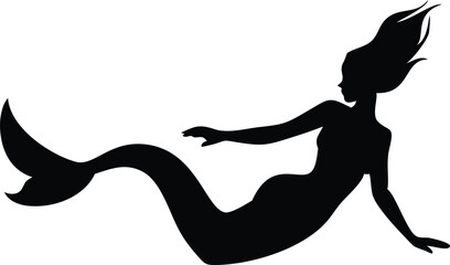 Fototapeta premium Silhouette of a Serene Mermaid with Flowing Hair on Transparent Background